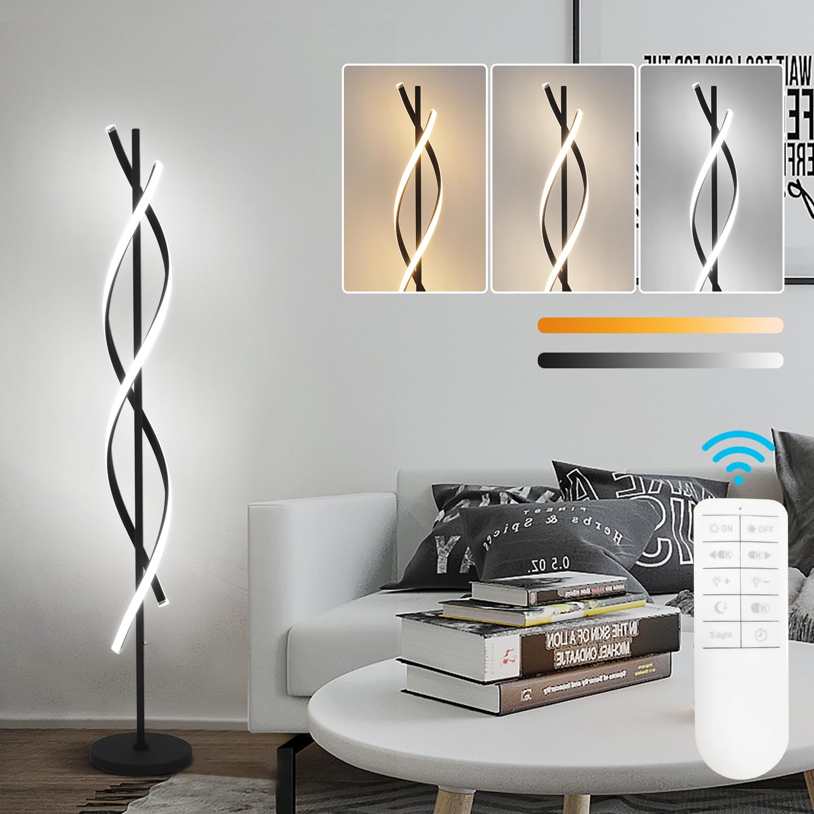 ADISUN 40W LED Floor Lamp, Spiral Tall Standing Lamp with Remote