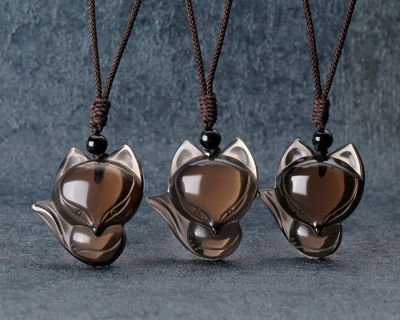 Jovivi Natural Tiger Eye/Ice Obsidian/Fluorite Fox Necklace Healing Crystal Gemstone Necklaces Pendant Protection Amulet Charm - Image 5