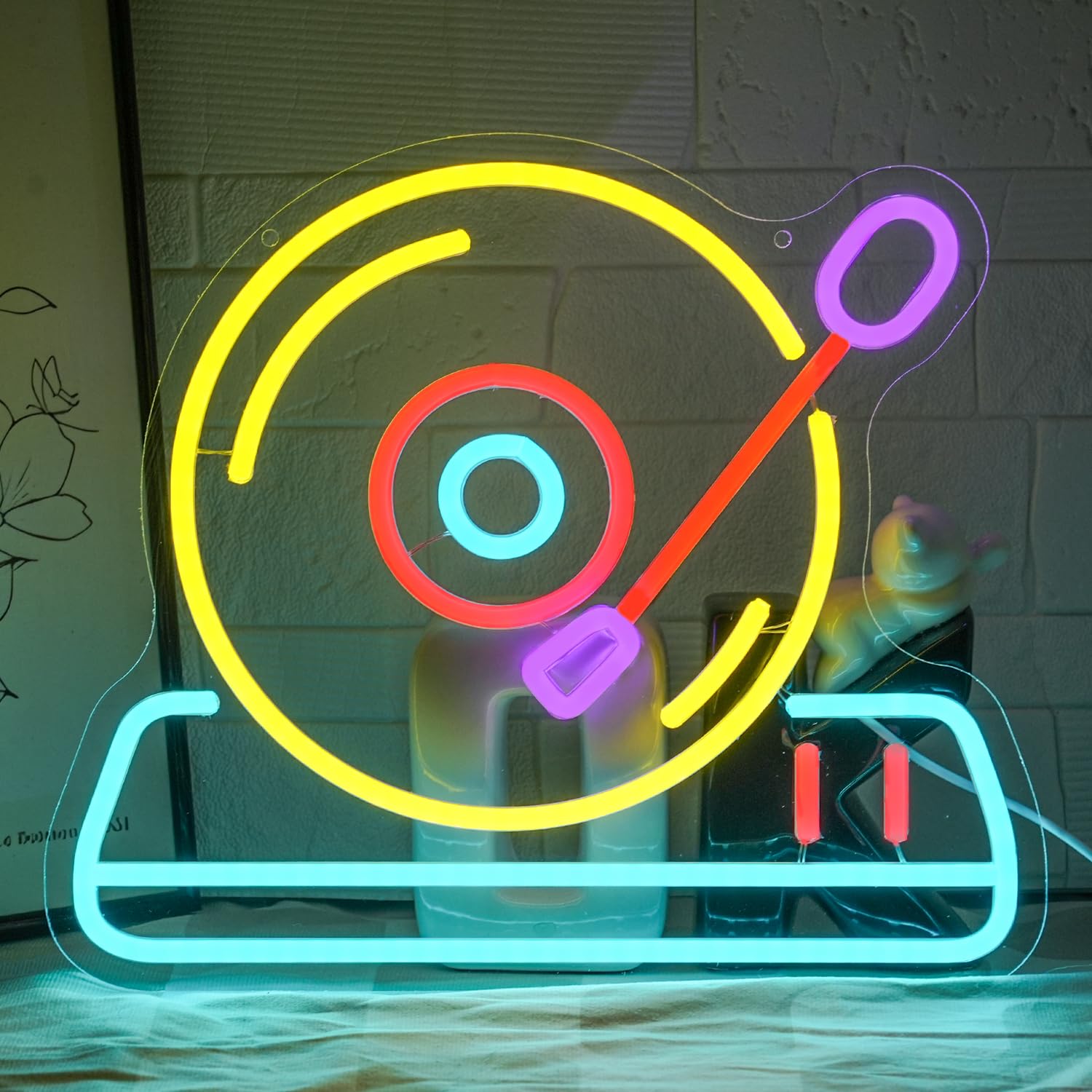 LMSIGNLY Record Neon Sign for Wall Decor Record Player Neon Light Music Neon Light Sign Dimmable Retro Record LED Sign for Bedroom Concert Party Bar Music Studio — image 1