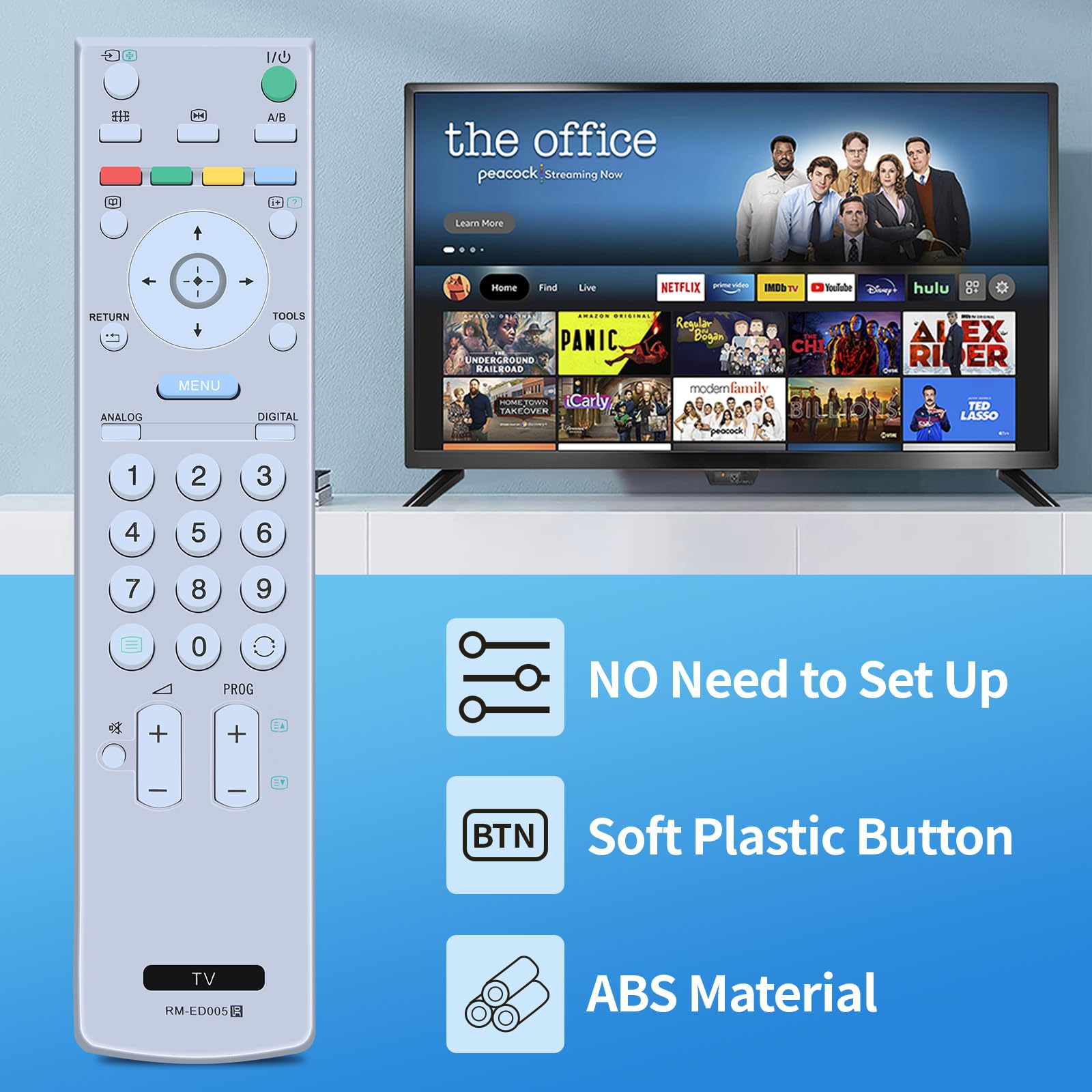 TCNOUMT RM-ED005 Replacement for Sony Remote Control Suitible for Sony Bravia LCD TV KDL-26S2030 KDL-26S2010E KDL-40V2000 KDL-20G3030 KDL-46S20 KDL-40S2010 KDL-46V2500 KDL-46S2000E KDL-46S2010E - Image 3