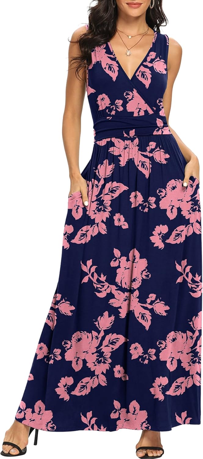 LILBETTER Women Sleeveless Deep V Neck Loose Plain Long Maxi Casual Dress - Image 2