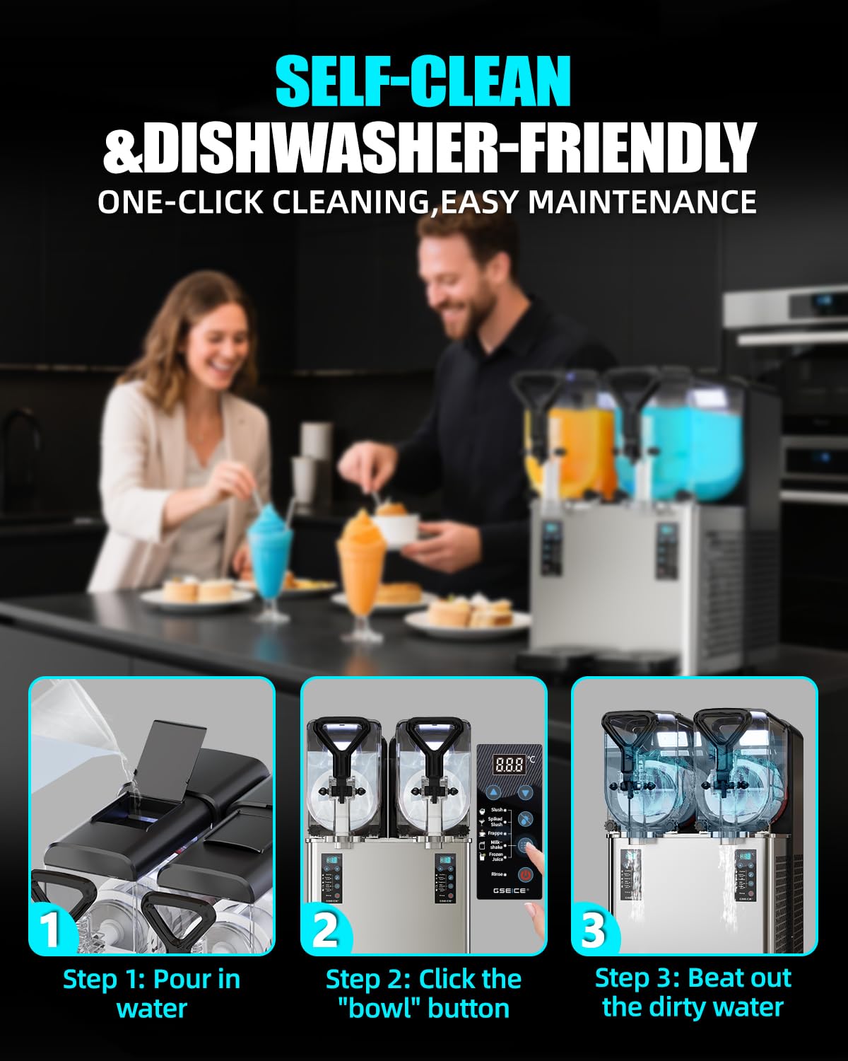GSE Máquina de granizado profesional de 6 l con 2 tanques independientes y pantalla LCD – 4 programas (margarita, cóctel, granizado, jugo congelado) – Ideal para gastronomía, bar, fiesta en casa