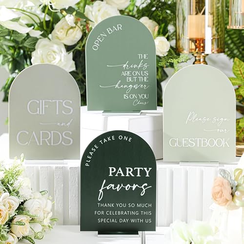 Weysat 4 Pcs Sage Green Acrylic Wedding Signs for Ceremony Reception | 5x7 In,Wedding Signage Decor with Stand, Guest Book, Cards and Gifts, Open Bar, Favor Signs,Marriage Memorial Ceremony