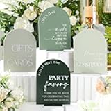Weysat 4 Pcs Acrylic Wedding Signs for Ceremony and Reception, 5x7 Inch Sage Green Wedding Signage Decor with Stand, Guest Book, Cards and Gifts, Open Bar, Favor Signs for Marriage Memorial Ceremony