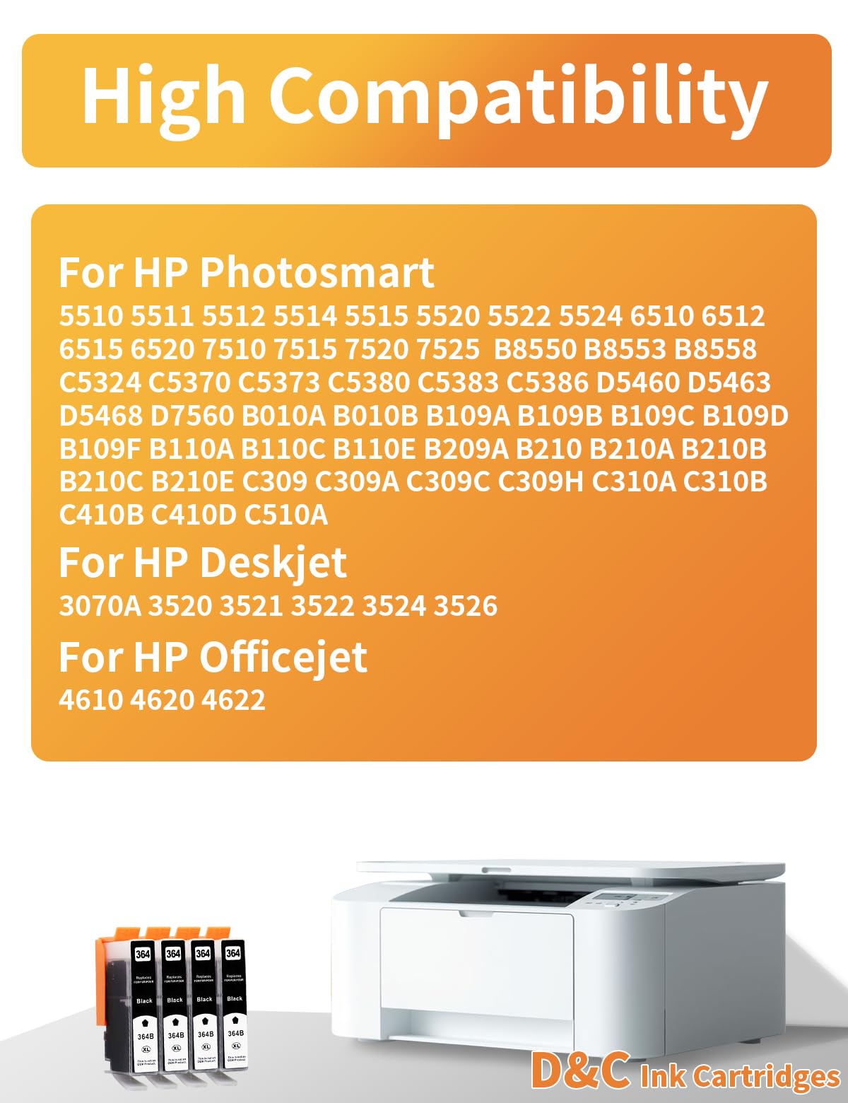 GPC IMAGE 364XL, compatibel met HP 364 364 XL zwart voor HP Photosmart 5520 5510 5520 5524 Deskjet 3520 Officejet 4622 4622, 5510 5520 5524 6520 5515 7520