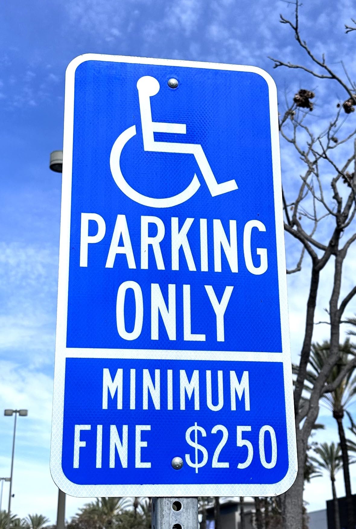 Handicap Parking Only Minimum Fine $250, Reflective Aluminum Sign