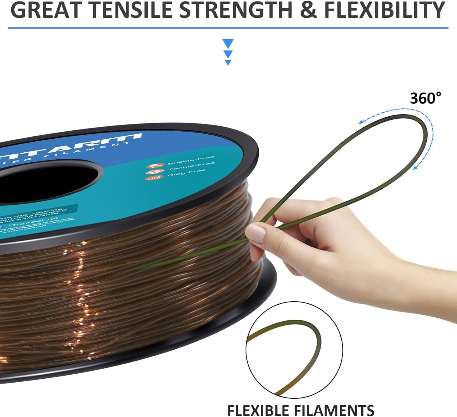 GIANTARM Filamento TPU 1,75 mm per stampante 3D 1 kg, marrone