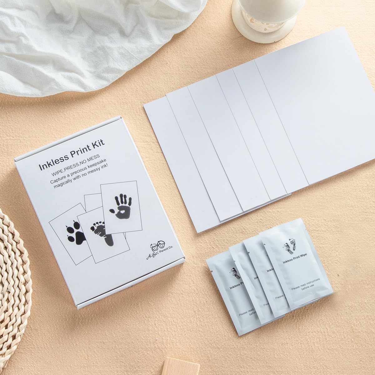 Sproutlets Premium Inkless Plain A5 Cards Kit - Elegant Baby Hand and Footprint Keepsake Set with 6 Luxurious A5 Sized Cards, 4 Inkless Towelette - Non Toxic and Safe (Black) 3