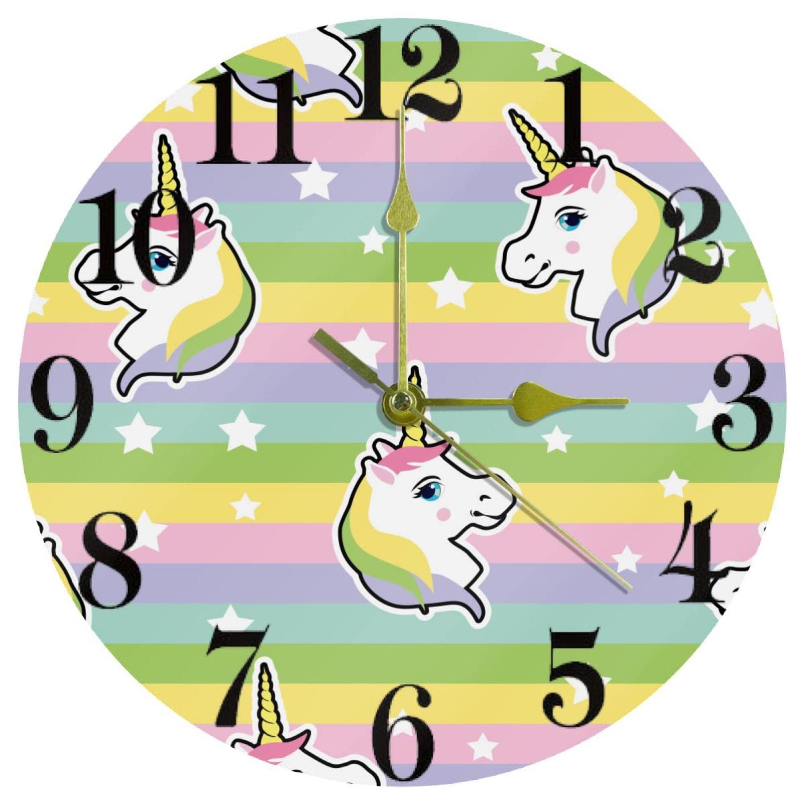 Horloge murale à quartz licorne blanche silencieuse de 25 cm pour chambre d'enfant