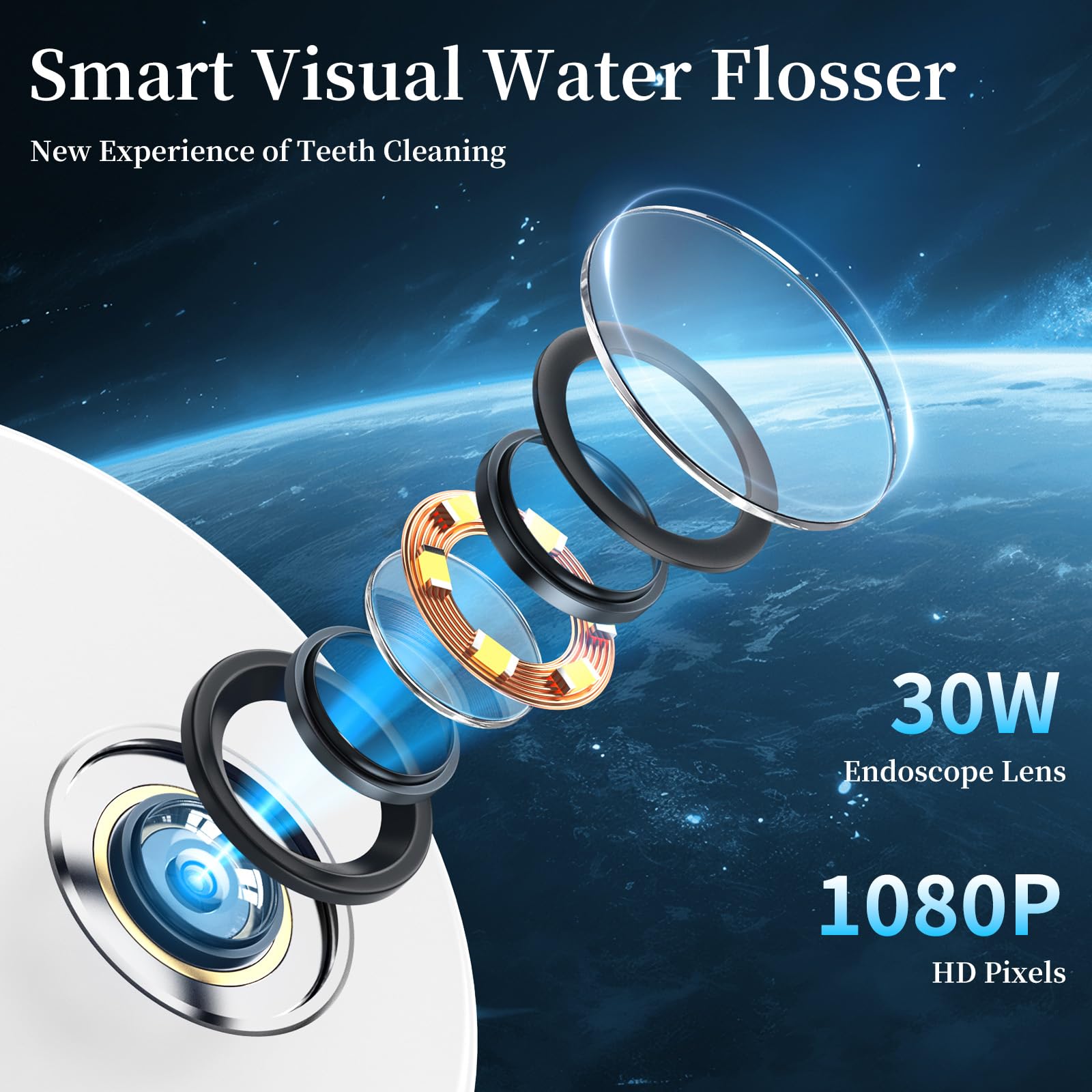 Flosser dental visual de agua con cámara, aplicación inalámbrica de agua, púa de dientes recargable, irrigador oral IPX7 impermeable, ajusta la presión del agua y el flujo de agua eléctrico para