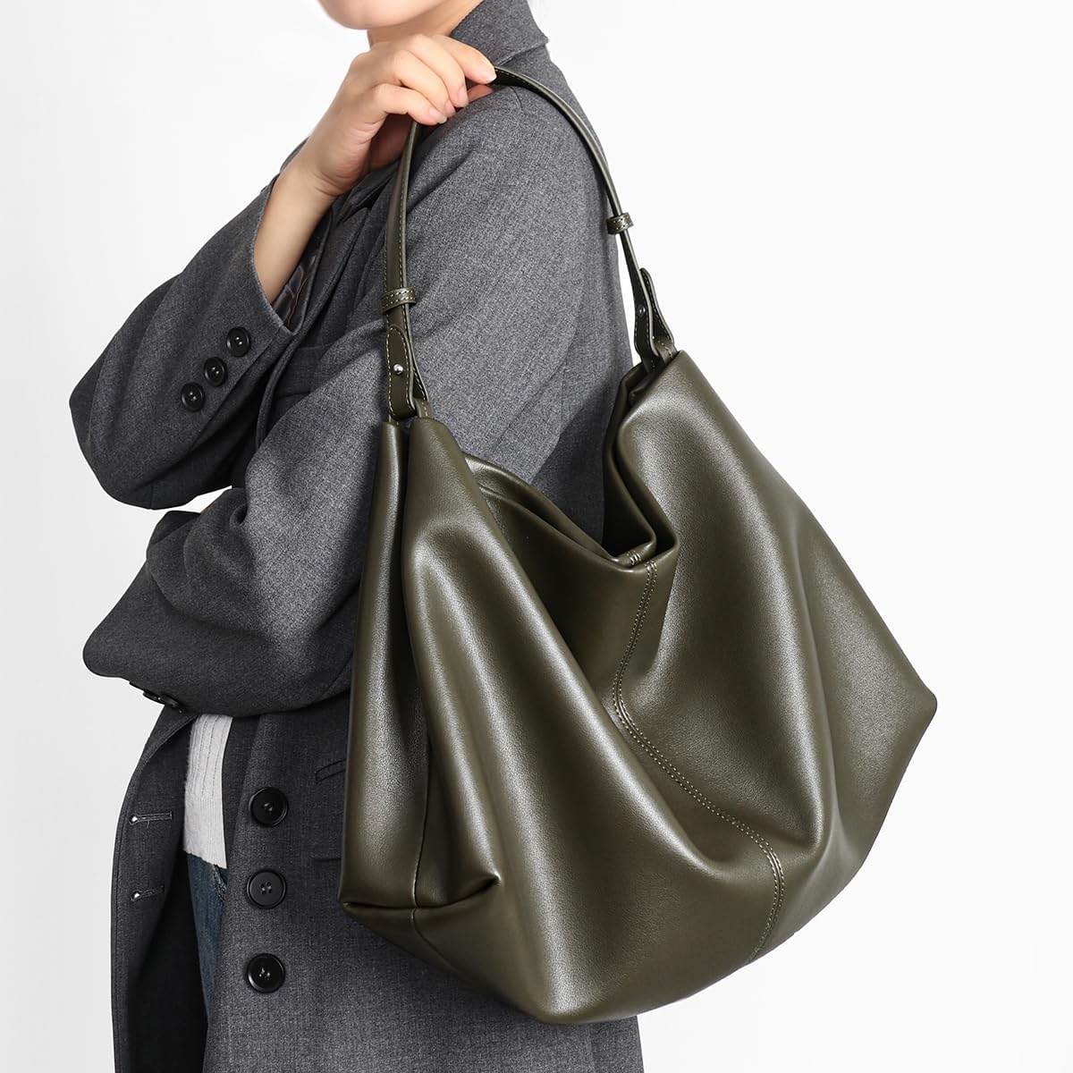 Covelin Minimalist Soft Leather Tote Bag Hobo Casual Shoulder Purse for Everyday Work - Image 6