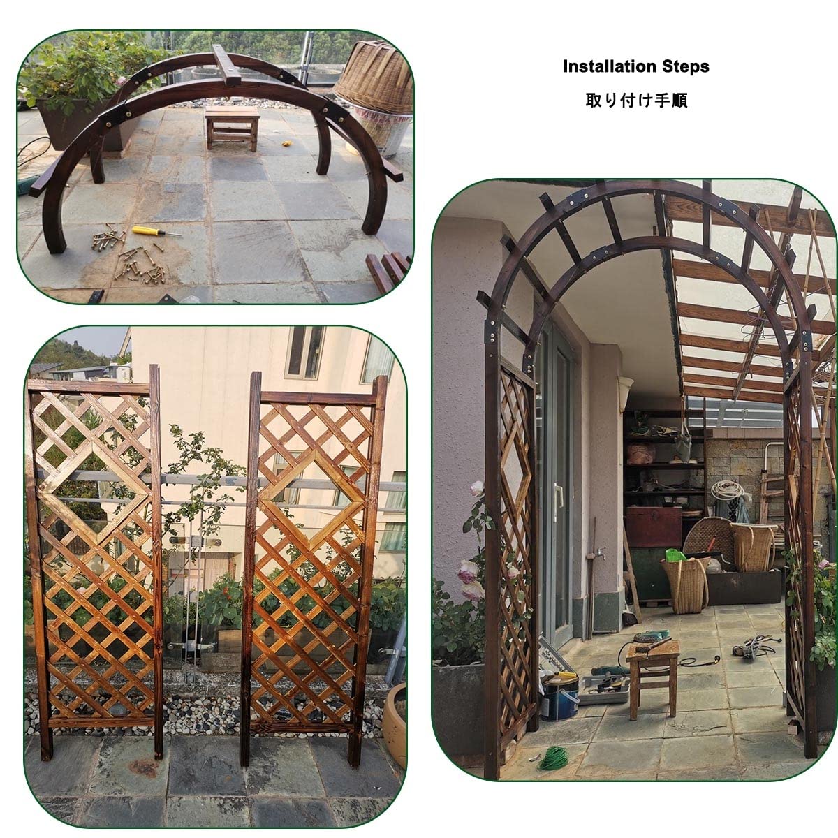 Drewniany łuk ogrodowy, pergola, altanka, do roślin pnących, dekoracja podwórka, odporna na warunki atmosferyczne, biała, 120 x 50 x 210 cm