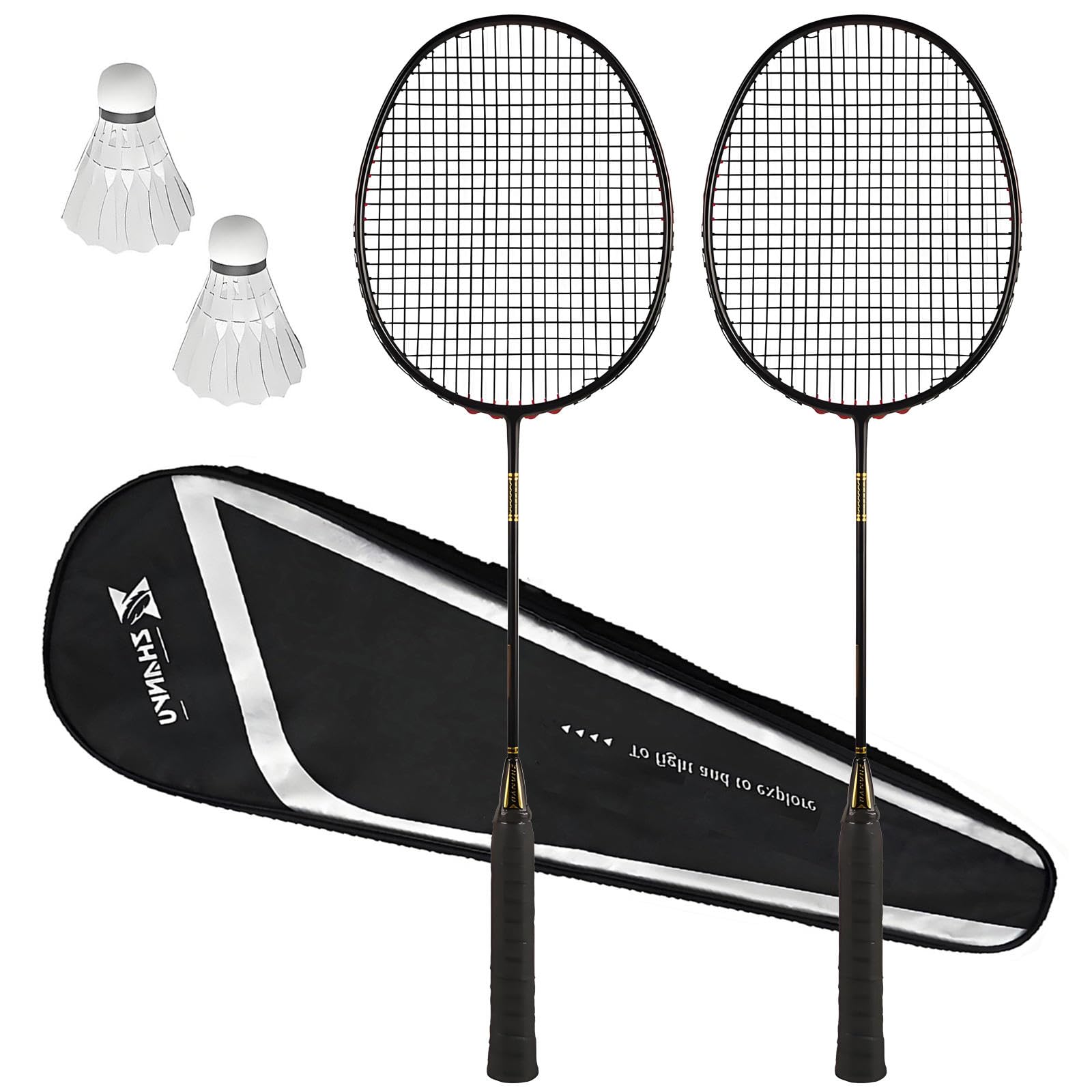 Badmintonschläger-Set, 30T Vollcarbon, Offensiv, langlebig, mit G5-Anti-Rutsch-Griff, inklusive 2 Schläger, 2 Federbälle, 1 Tasche, Outdoor-Spiele für Erwachsene und Anfänger