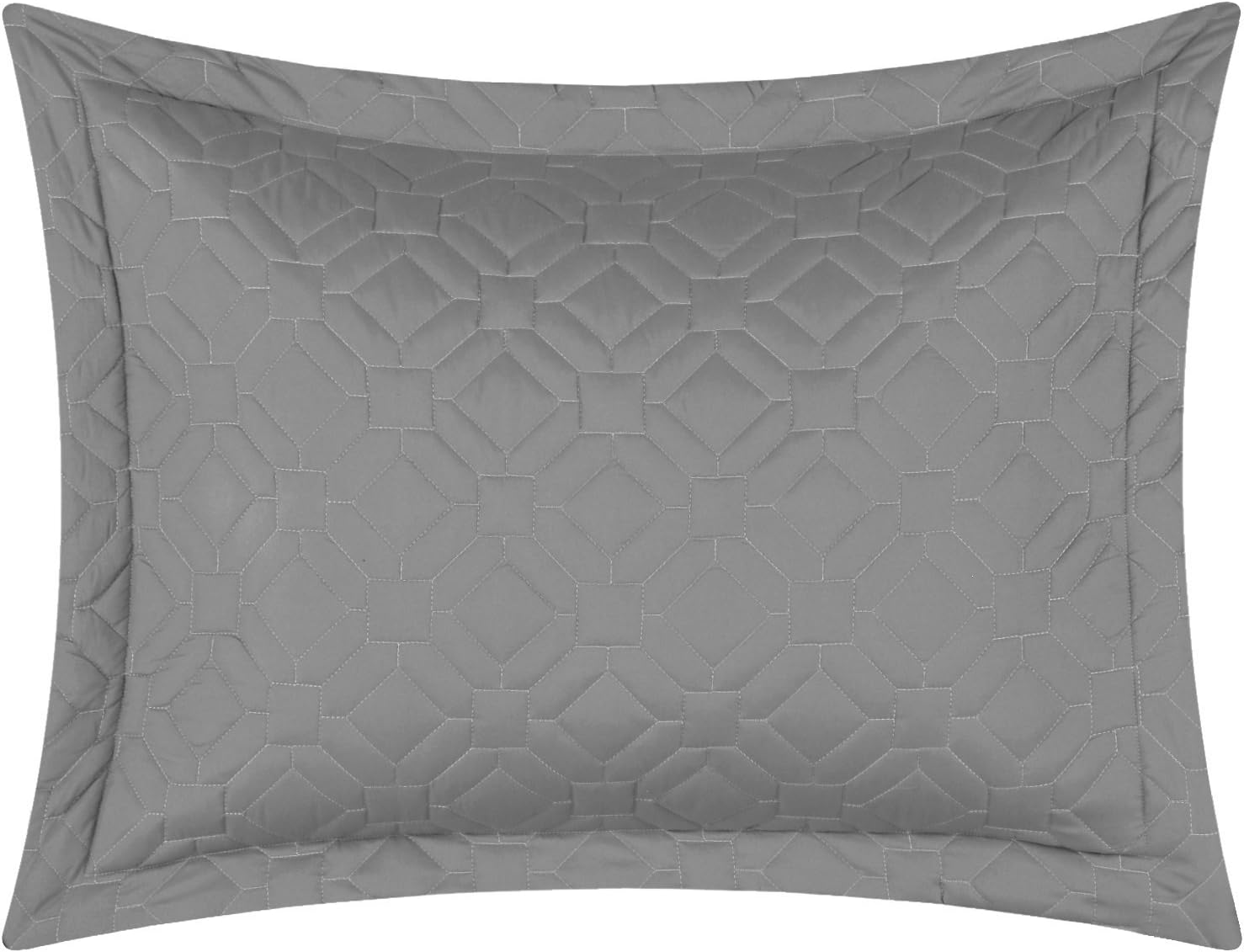 Chic Home 5 Piece Zoe Hexagon Embroidered Reversible Printed Backside Quilt Set, Queen, Grey