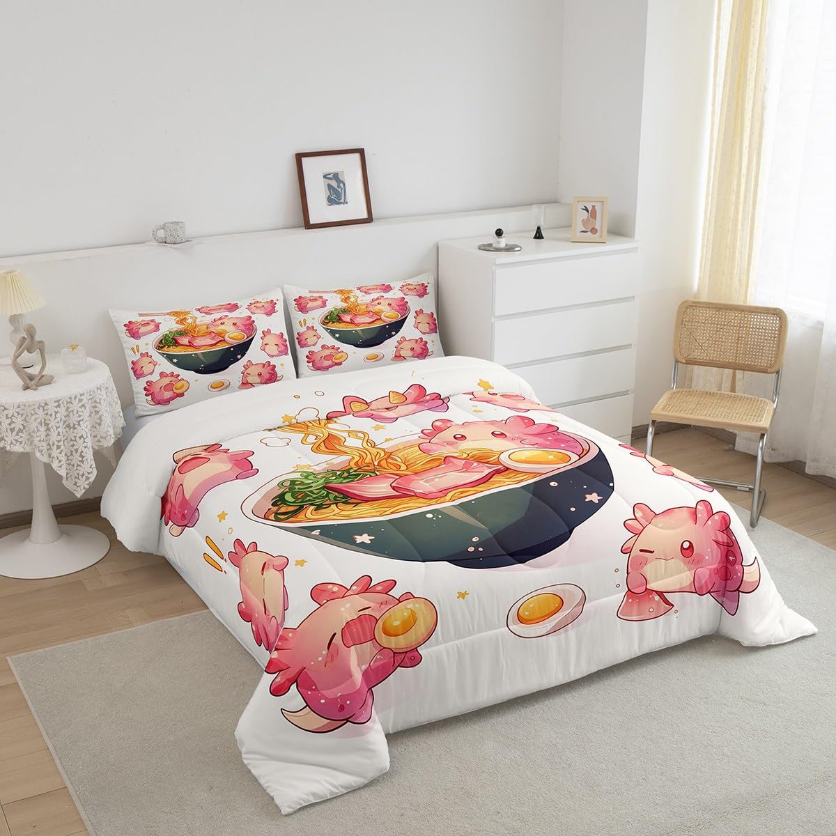 Homemissing Aquarell Lovely Axolotl Steppdecke Ocean Wildlife Bettdecke 135x200cm für Kinder Mädchen Japan Lamian Nudeln Steppbett Salamander