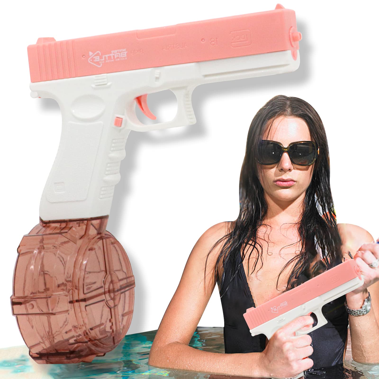 Pitsol Water Guns with Drum,OneButton Automatic Electric Water Gun up