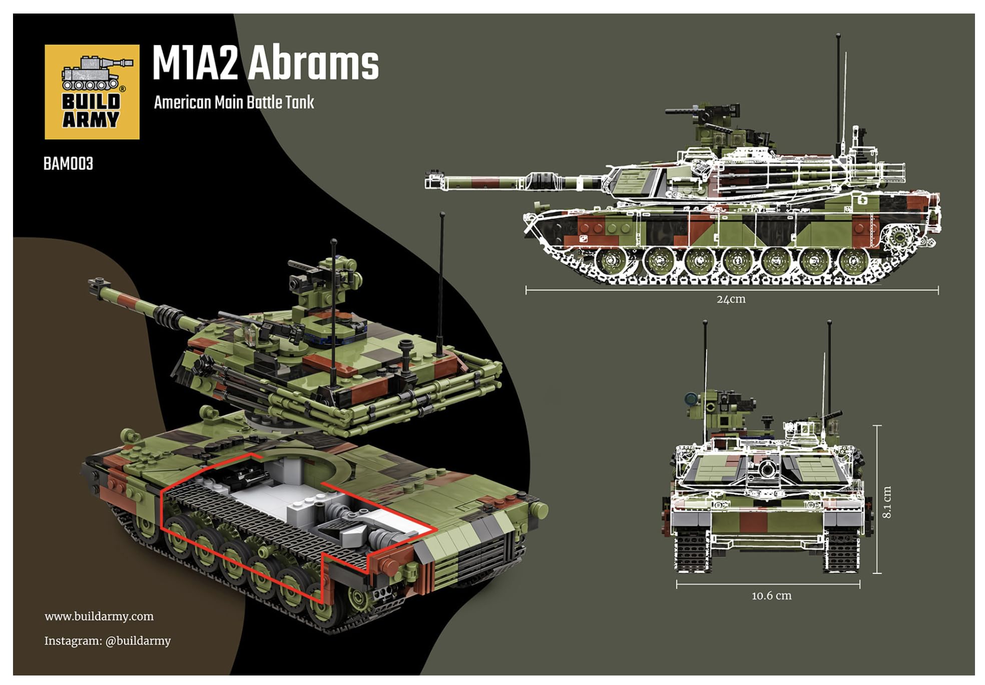 USA M1A2 Abrams główny czołg bojowy model cegły klocki 1376 szt