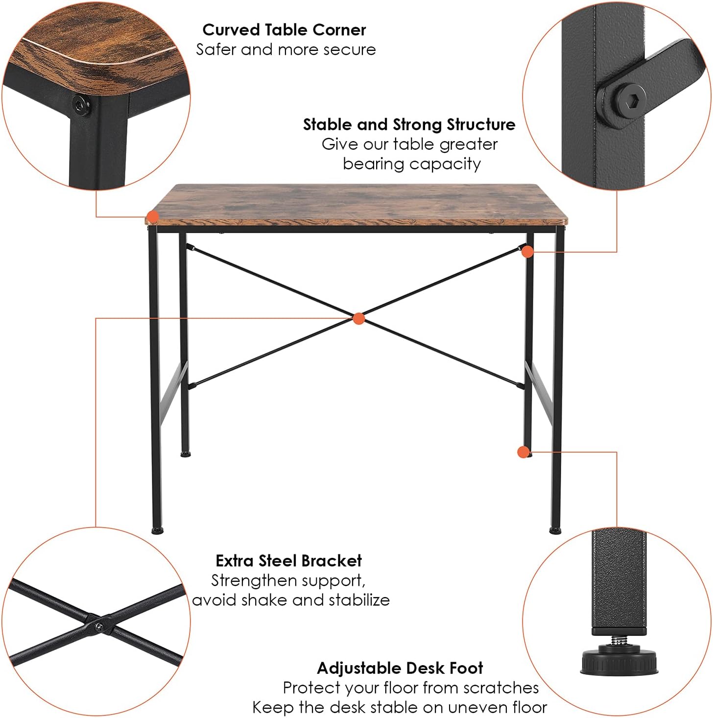 Laptop Study Table 39" Home Office Writing Desk,Computer Student Desk, Easy Assembly, Sturdy Desk for Girl Boy Kids Study PC Simple Executive Table Workstation for Small Space