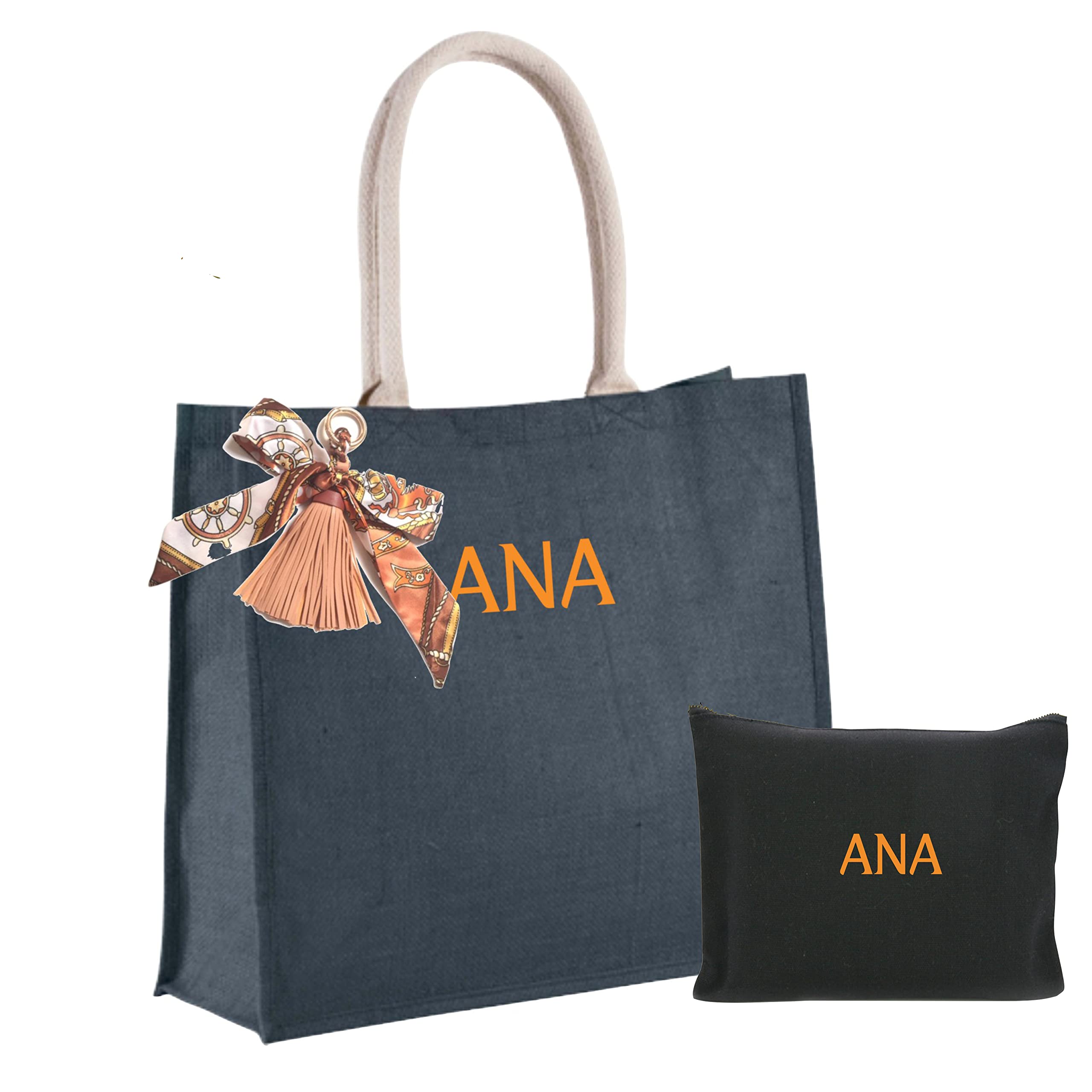 Didart Handmade Bolso tote personalizado mujer. Bolso negro grande con Lazo de seda Neceser a juego si lo deseas. Regalo original Mujer Bolsa para la compra.Resistente, Antihumedad. Reforzado.