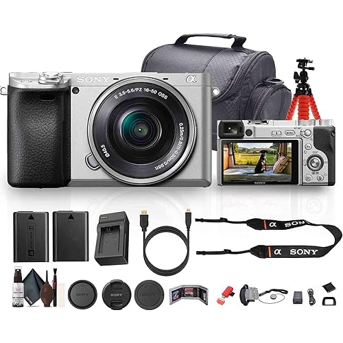 Sony a6400 Mirrorless Camera with 16-50mm f/3.5-5.6 II Lens (Silver) (ILCE6400L/S) + 64GB Memory Card + NP-FW50 Battery + Camera Bag + Charger + Tripod + Cleaning Kit + HDMI Cable + More