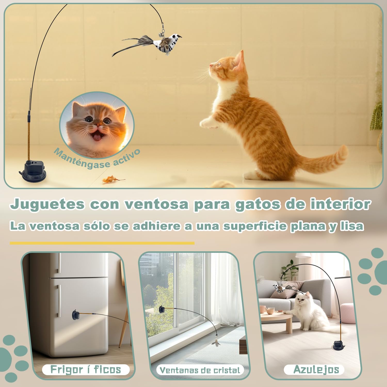 7 En 1 Juguetes Gatos Interactivos de Interior Con Ventosas Adhesivas Lavables,Juguetes Para Gatos, Palitos de Hierba Gatera y Mordedor de Cuerda Juguetes gatos Colgantes Para con Hierba Gatera