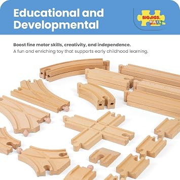 Bigjigs Rail Low Level Track Expansion - 25 Piece Set - Other Major Wooden Rail Brands are Compatible