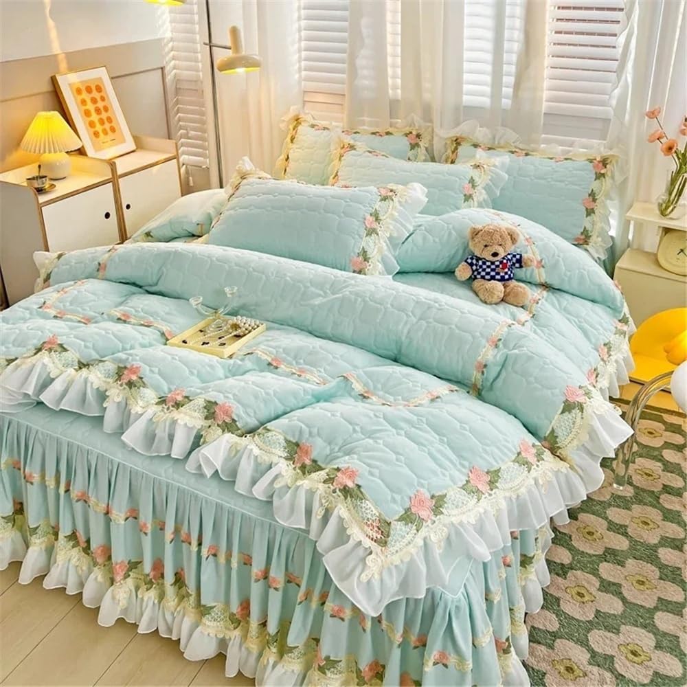 Juego de Sábanas Juego de Cama Estilo Princesa Coreana for Todas Las Estaciones, 4 Piezas, Funda nórdica con Volantes y Bordado de Encaje con faldón de Cama.(1.5M Bed Skirt 4pcs)