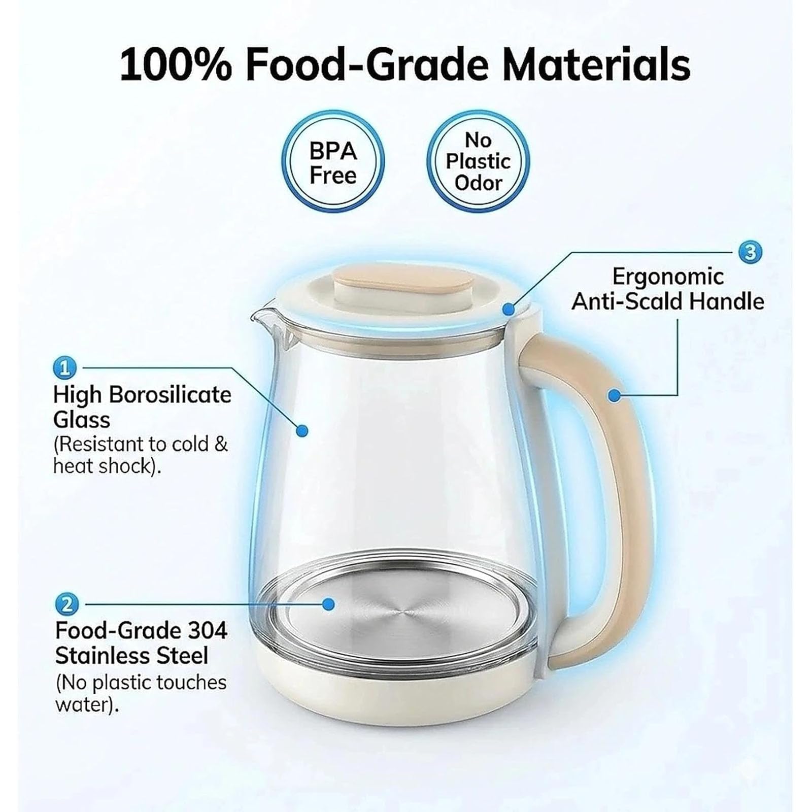 Hervidor eléctrico inteligente de 1,8 L y hervidor de vidrio - Cafetera multifuncional para preparar té, sopas y gachas en casa o en residencias estudiantiles - Control de temperatura variable, t