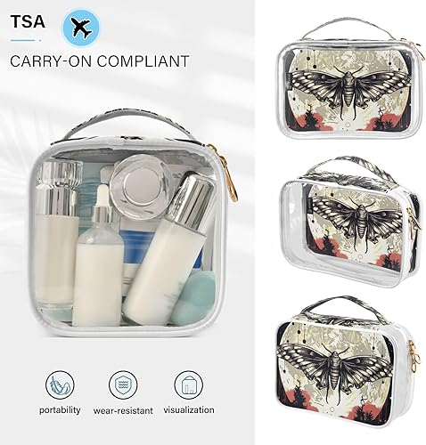 Miniatura 5 de Neceser transparente con diseño de mariposa gótica y luna para viajar, paquete de 2 bolsas de cosméticos de maquillaje con cremallera, bolsa de