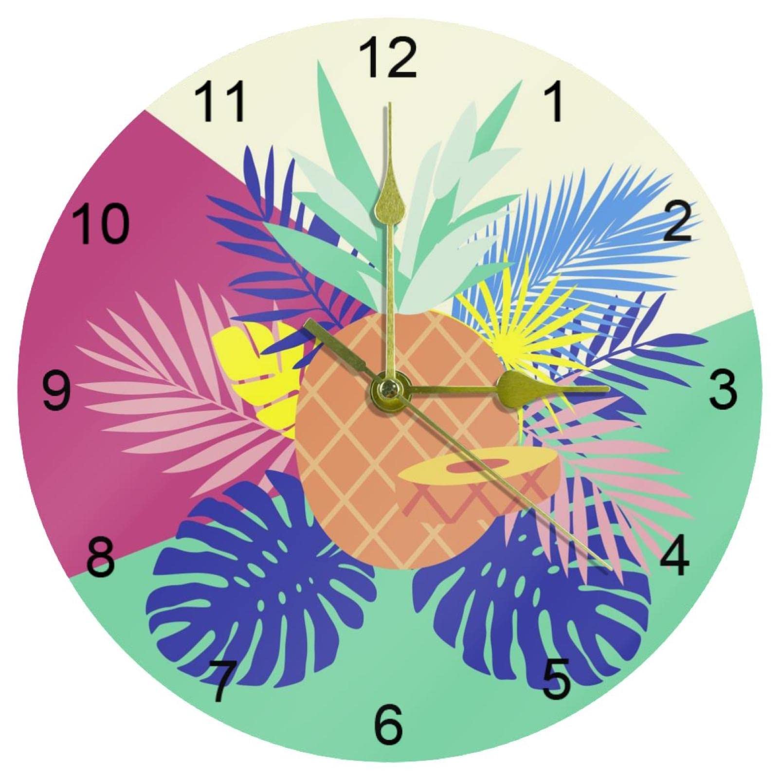 Horloge murale silencieuse pour cuisine et bureau design ananas jaune 25,4 cm