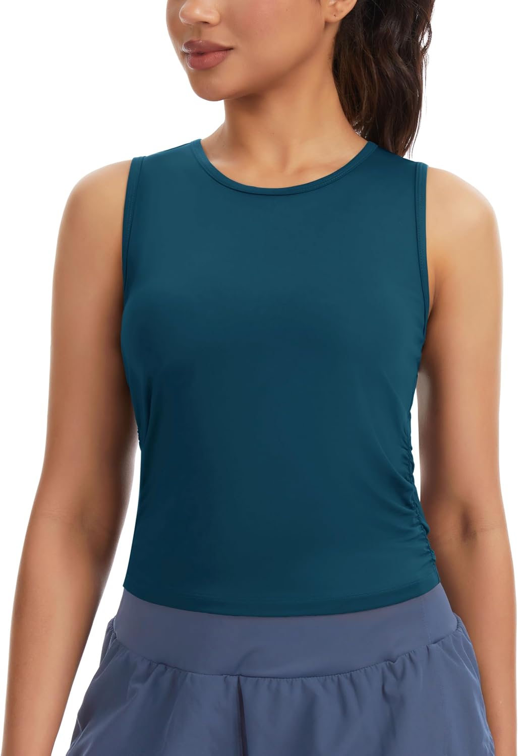 THE GYM PEOPLE Women’s Ruched Tank Tops Slim Fit Breathable Soft Basic Running Yoga Sleeveless Workout Shirts