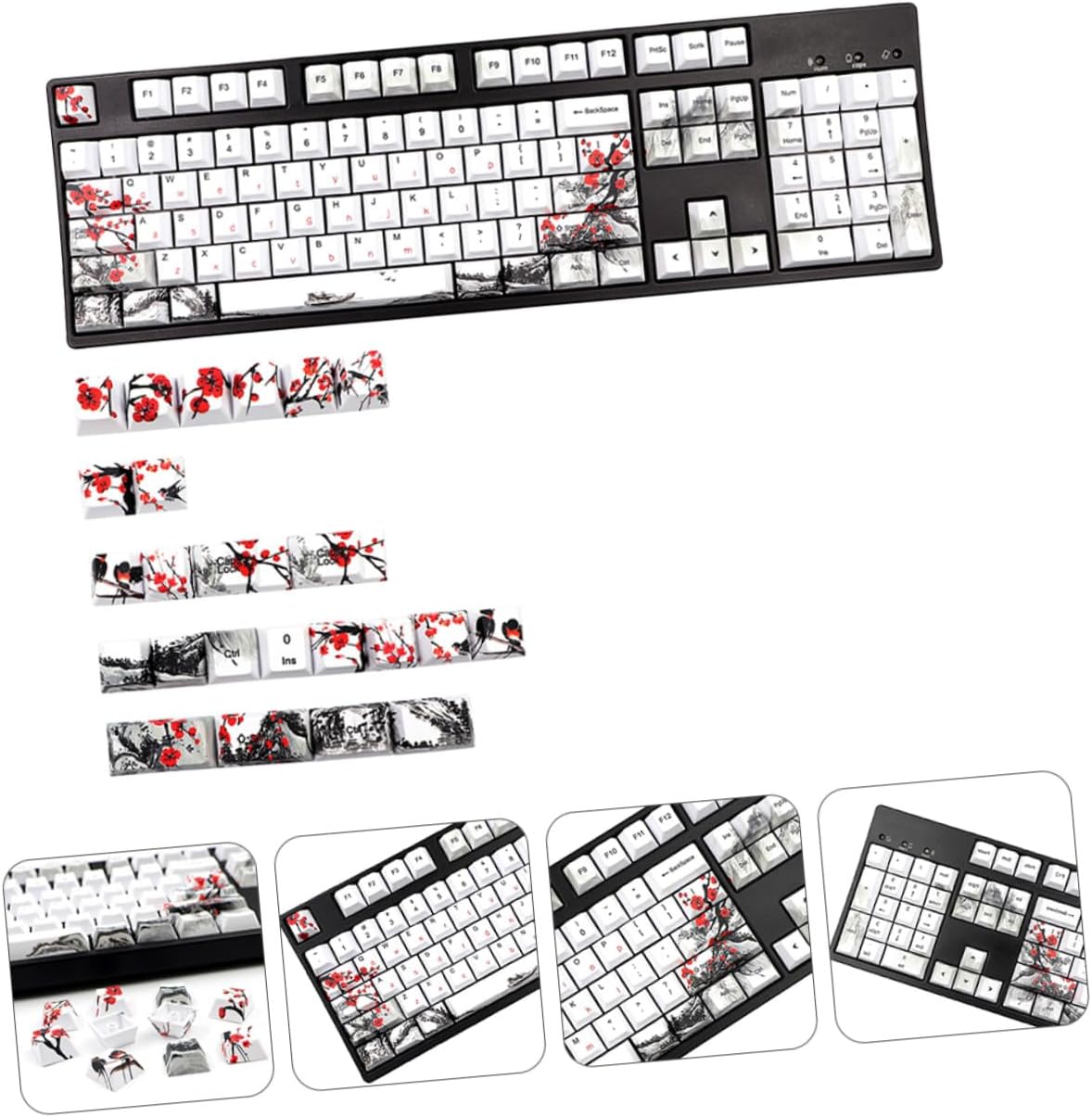 128pcs Pbt Dye Sublimation Mechanical Keyboard Keycaps Set with Chic Pattern, Replacement Keycaps for PC Keyboards, Suitable for Gamers and Typists, Standard Profile, Sturdy