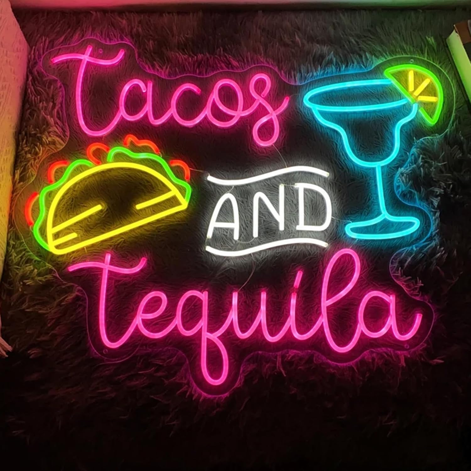 Tacos and Tequila Neon Sign LED Tacos Tequila Pink Neon Light Up Signs Wall Decor for Home Mexican Restaurant Party Bar Man Cave 23inches