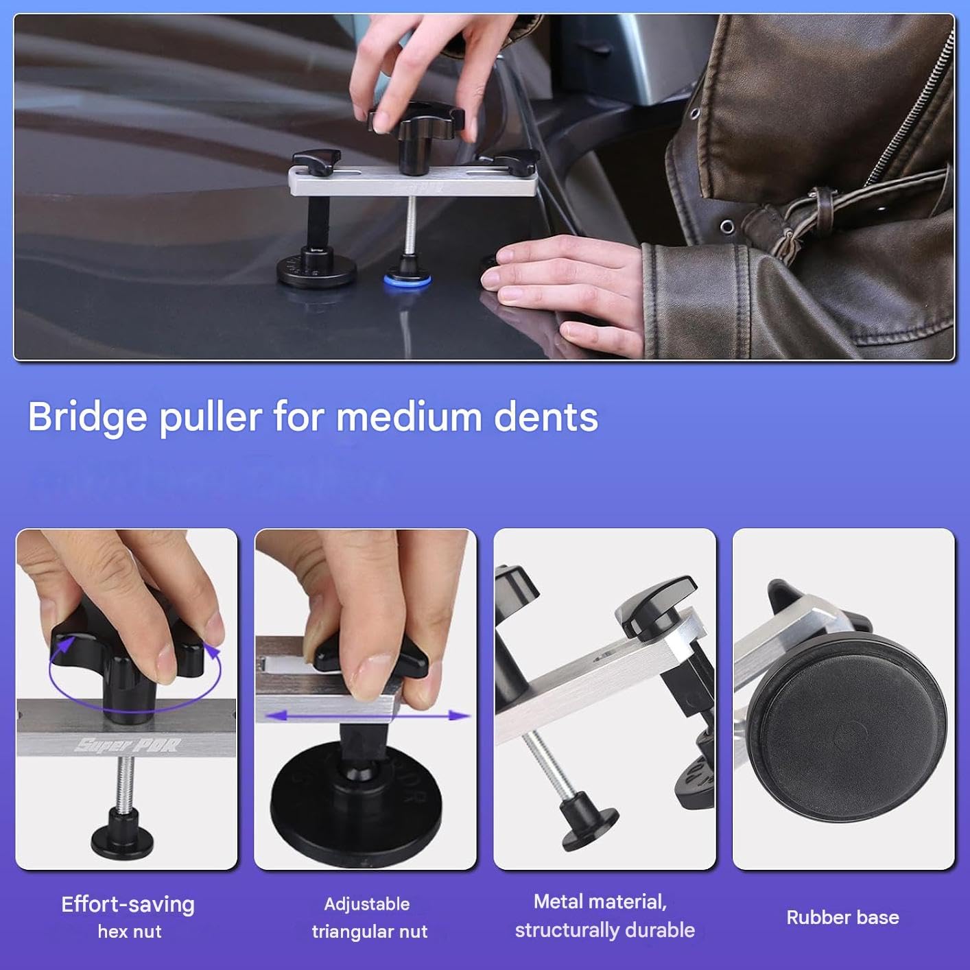 144 Piece Car Dent Repair Kit, Paintless Dent Removal Kit with T-Bar, Bridge Puller & Suction Cup, Dent Remover Tool, PDR Kit for Hail Damage, Door Dings & Auto Body