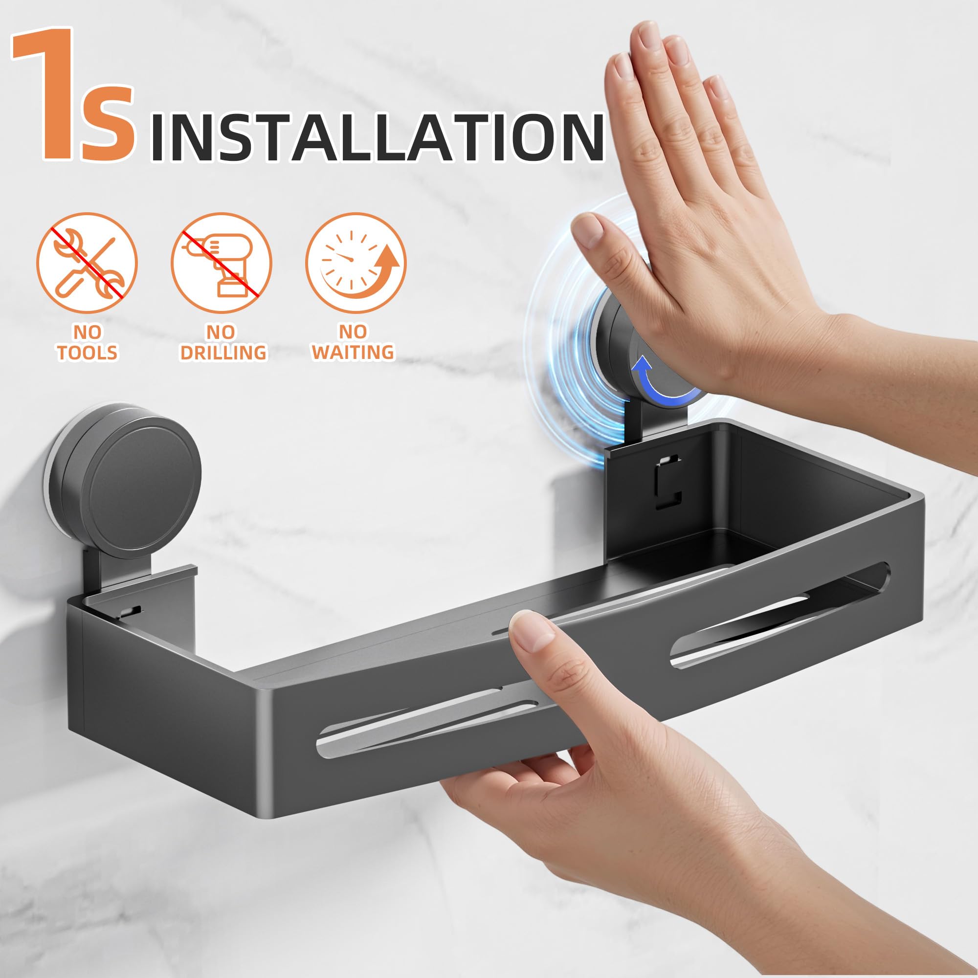 Mensola Doccia Senza Foratura Wisfame, Portasapone Bagno con Ganci, Alluminio Antiruggine Grigio