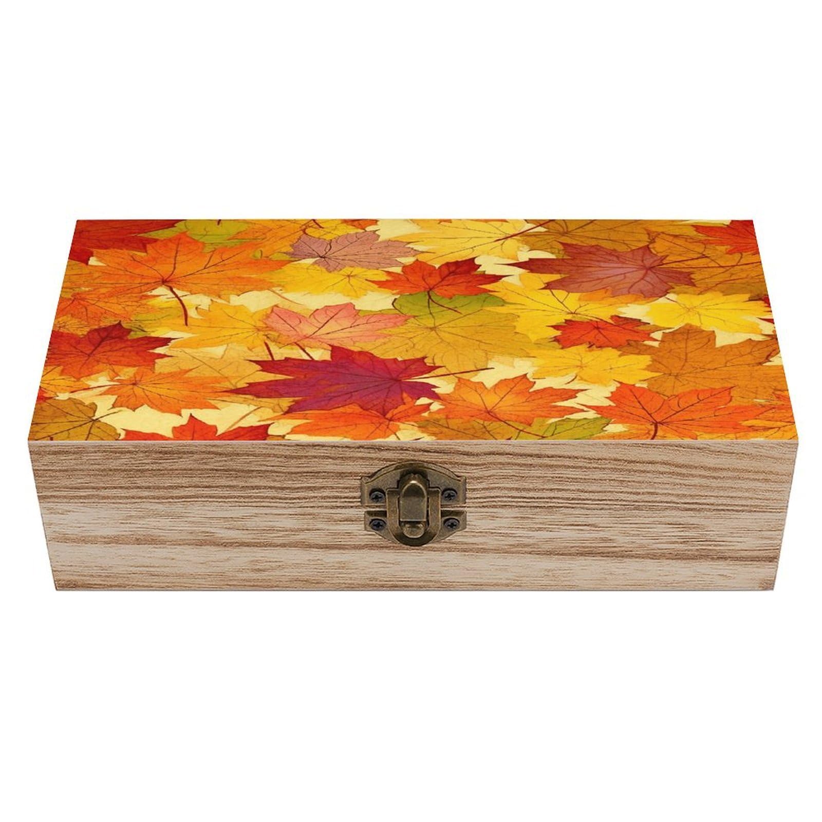 VstaDank Autumn Leaves of Maple Wooden Storage Box Wooden Keepsake Box with Hinged Lid Exquisite Solid Wood Decorative Jewelry Case Memory Box for Jewelry Photos Letters Crafts Trinkets