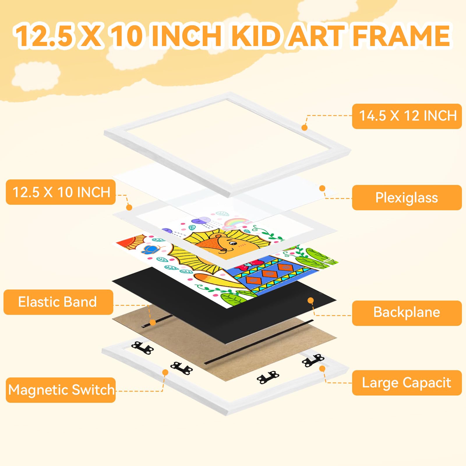 Clebay 1-PCS Kids Artwork Frames 10x12.5 Front Opening Kids Art Frame for Wall Art work Picture Display Holds 50+ Pcs for Kids Drawings Changeable Frames for Kids' Artwork Storage and Display – White