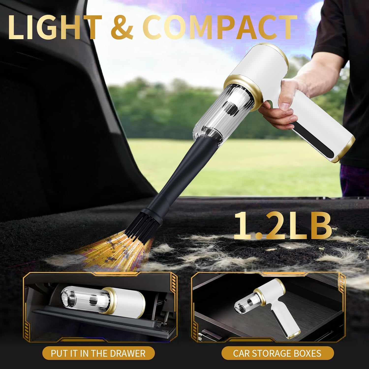 Car Vacuum Portable Cordless,Handheld Vacuum,20000PA High Power 2-in-1 Mini Vacuum Cordless Cleaner with Digital Display,Small Hand Held Vacuum for Car & Air Blower for Home(White)