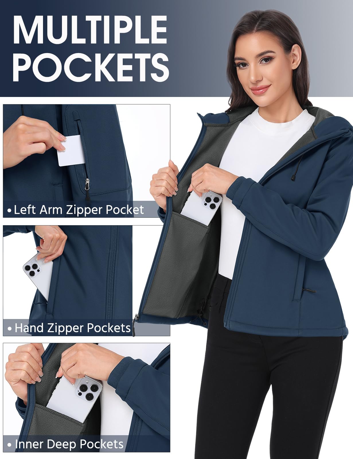 CMTOP Giacca Softshell Donna in Pile Caldo Giacca Idrorepellente Giacca a Vento Autunno Inverno Primavera Giubbotto Con Cappuccio per Trekking Running Pesca Ciclismo
