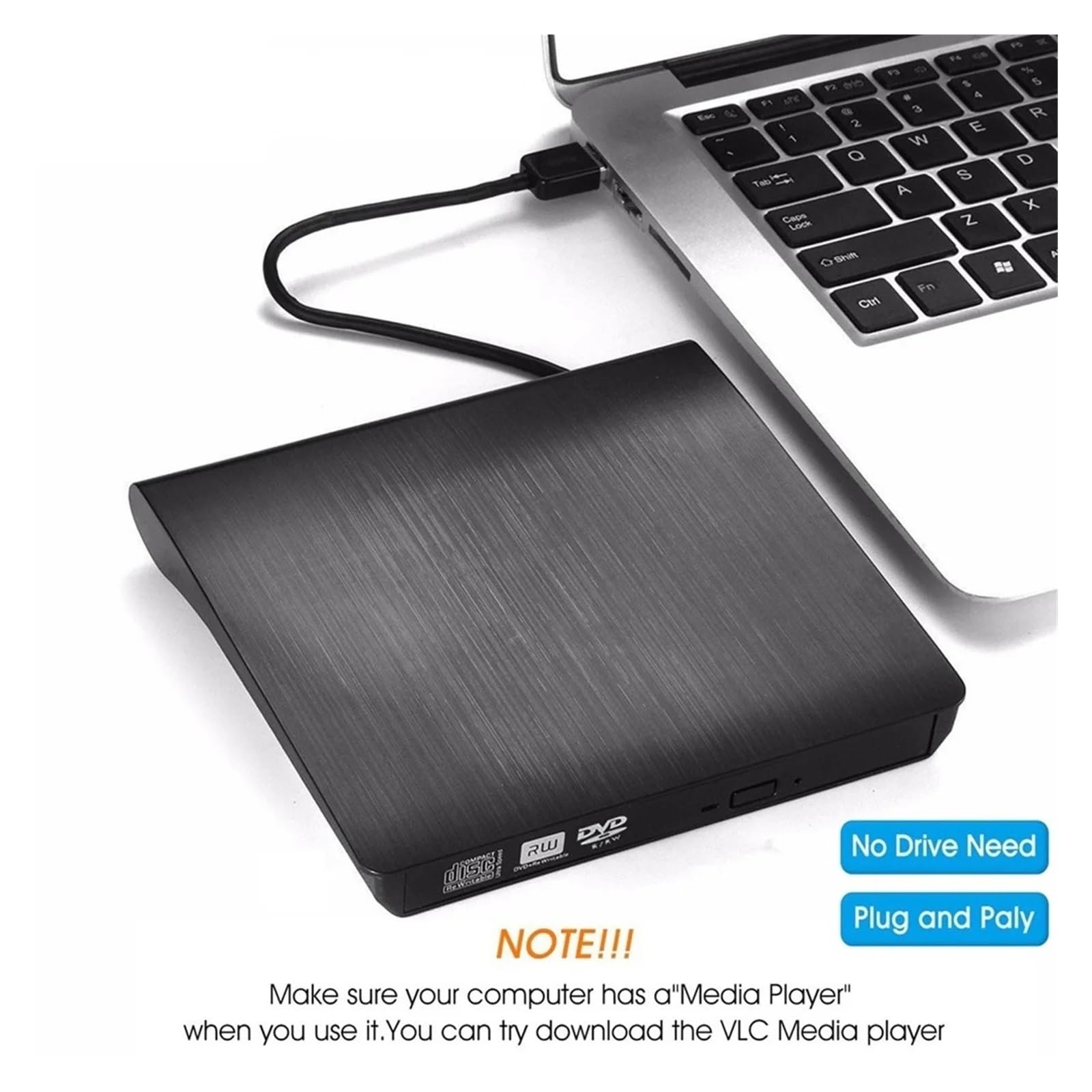 Lettore Dvd USB 3.0 Slim Esterno Dvd-RW Masterizzatore CD Masterizzatore Lettore Lettore unità Ottiche Lettore Dvd Rom Plug Play(Silver)