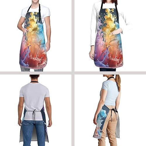Miniatura 6 de Delantal impreso delantales de pintura de poliéster con bolsillo para cocinar cocina a la parrilla adultos