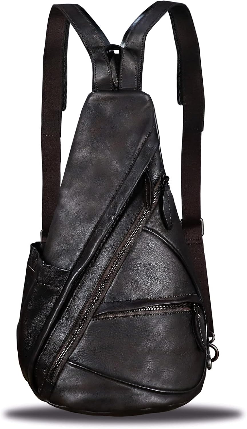 Genuine Leather Sling Bag for Men and Women - Vintage Sling Backpack Shoulder Crossbody Chest Bag for Ipad