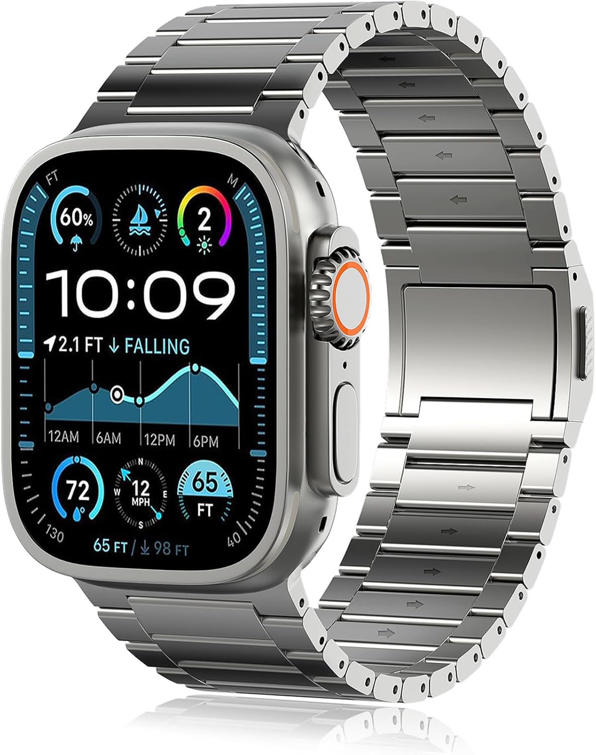 Solid Titanium Band for Apple Watch Ultra2/Ultra 49mm/Adjustable Metal Straps, 26mm Wide/Titanium Clasp and Connectors/DLC Scratch Resistant Coating