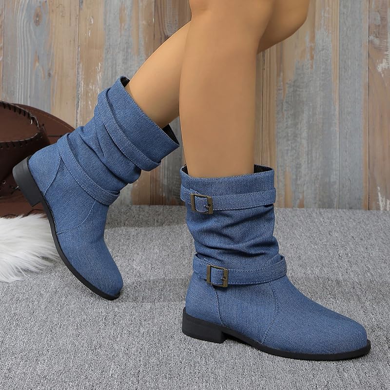 Large-size fashionable solid-color women's ankle boots with belt buckle design. Simple and casual style. Versatile. Suitable for both work and outdoor activities. Daily wear.