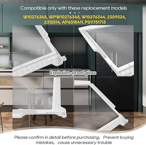 Miniatura 6 de W10276348, WPW10276348, W10276344, 2309524, 2312014 Estante de vidrio compatible con Whirlpool, Kenmore, maytag, Amana, Crosley, etc., refrigerador