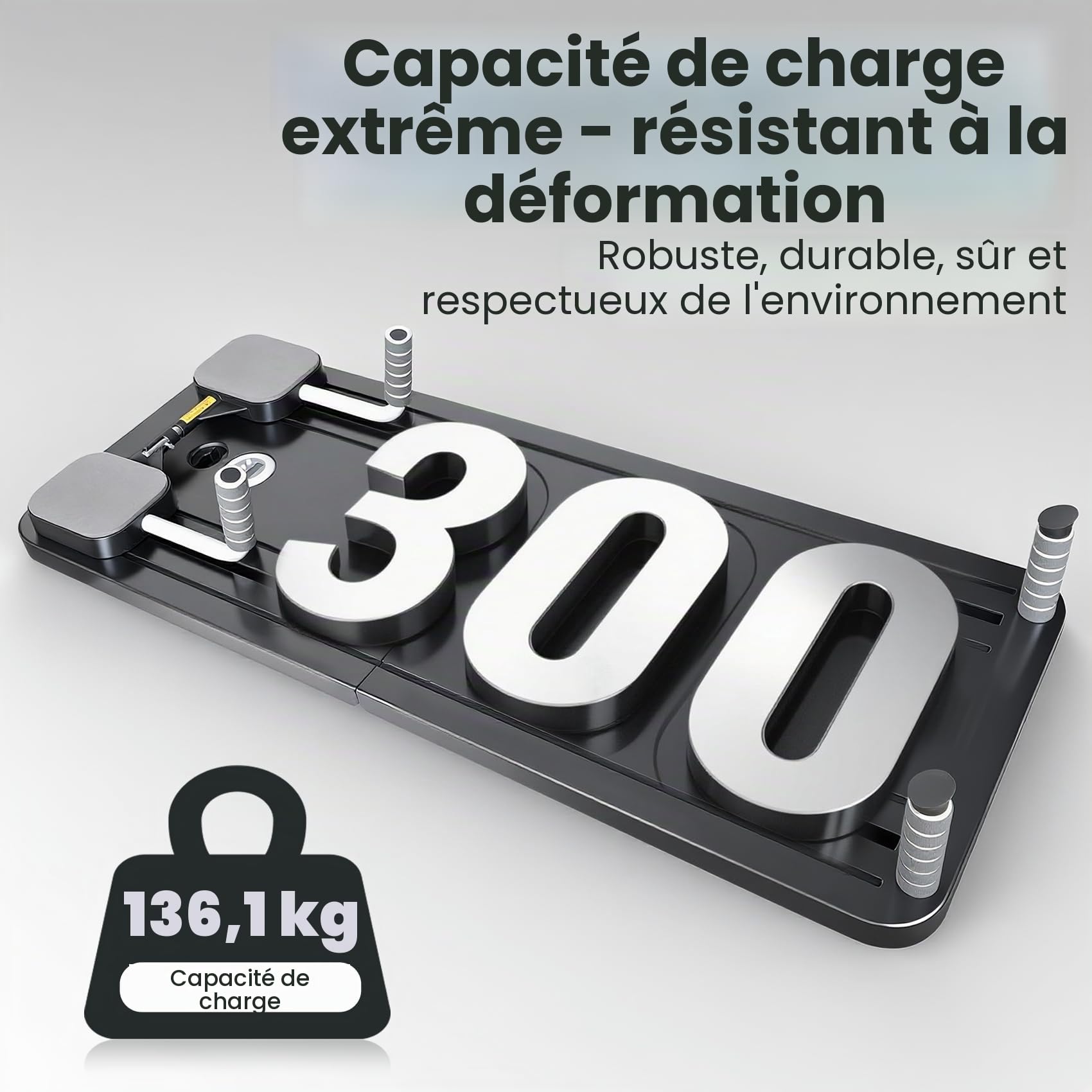 Pilates Reformer Compact, 5 en 1, pliable, avec compteur LED, rouleau à rebond automatique, planche abdominale multifonctionnelle pour la maison et la salle de sport (noir avec poignée)