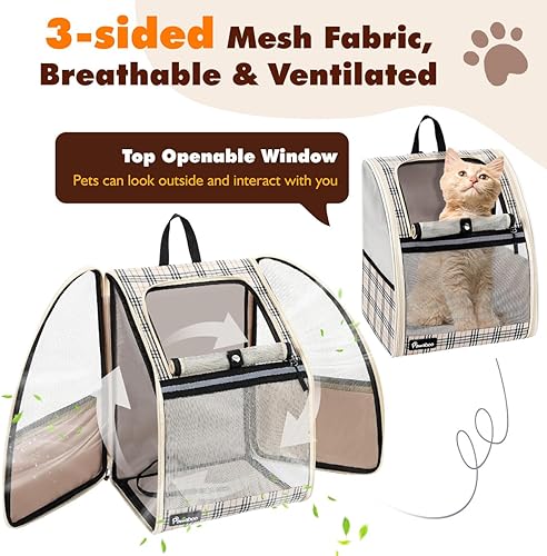Miniatura 9 de Pawaboo Mochila transportadora grande para gatos, mochila transportadora para perros pequeños y medianos, totalmente ventilada, marco de acero