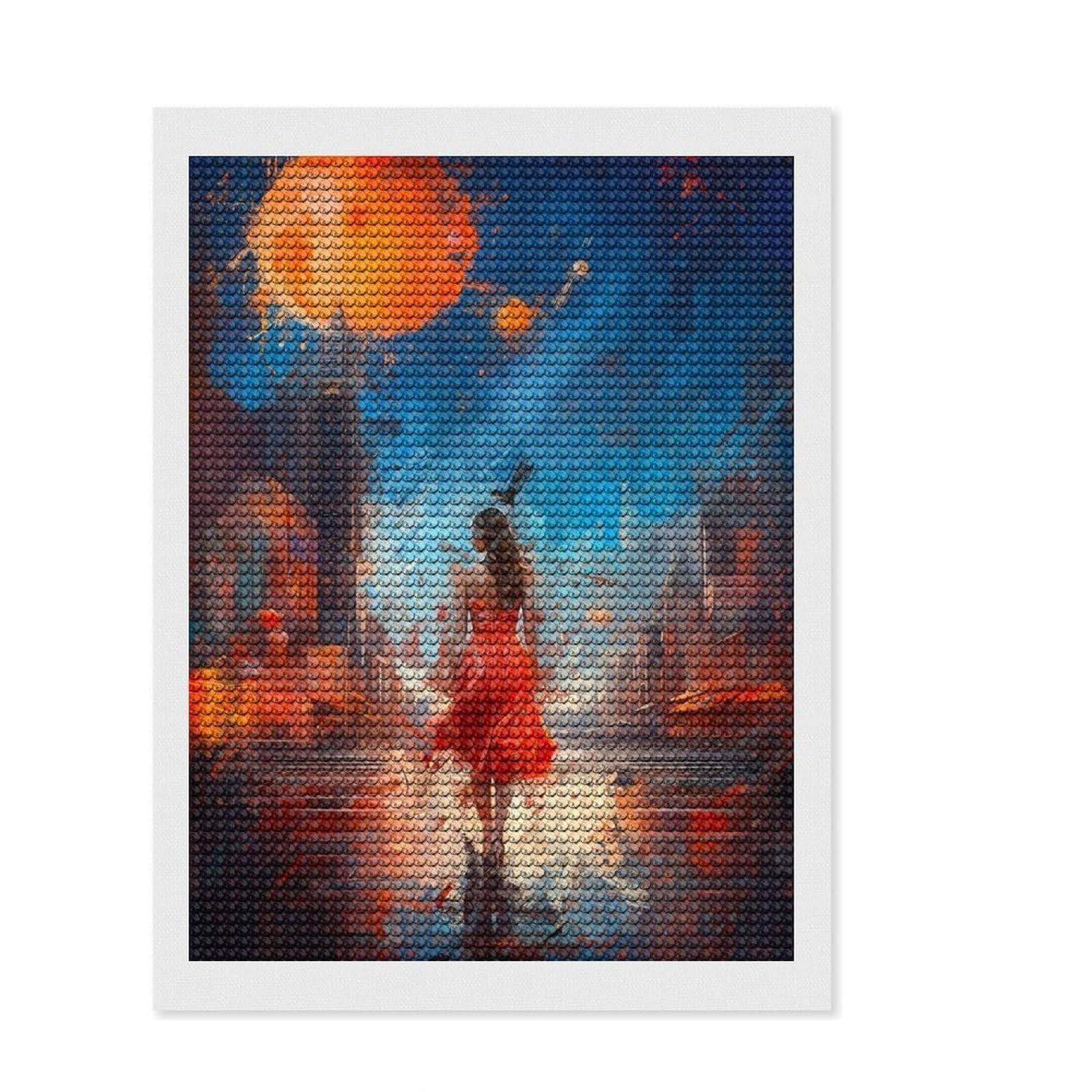 Junmoney Woman in The Red Dress Diamond Painting Set 12"x16", Festive Home Decor, with Tool Kit, Gift Idea, Thoughtful Present, Creative Hobby