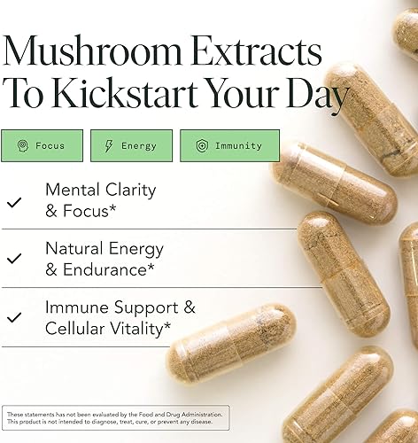 Miniatura 2 de Fantastic Fungi Cápsulas Wake  Suplemento certificado de melena de león orgánica, Cordyceps, hongo Chaga para concentración, energía y