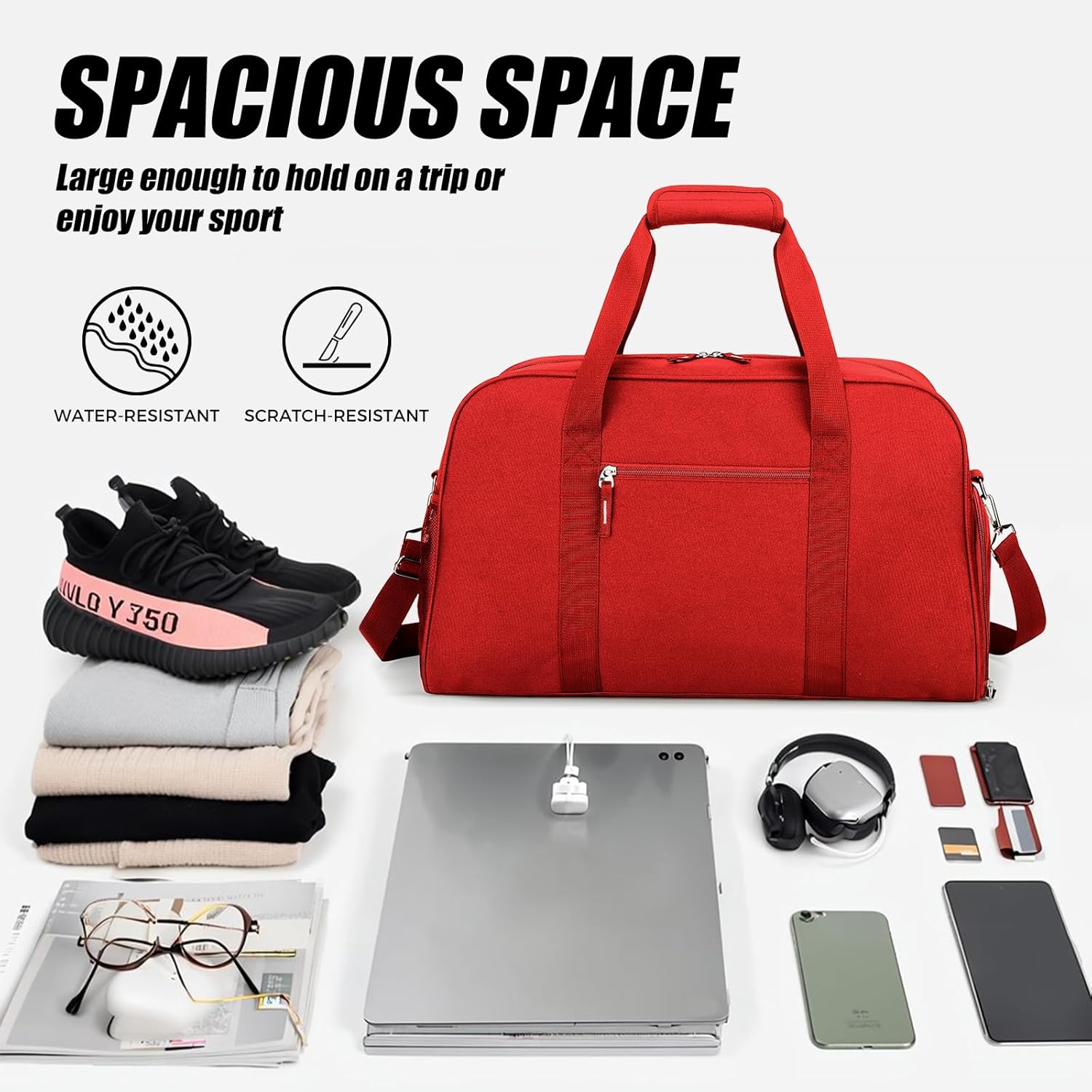 Searock 21 Inch Gym Bag with Shoe Compartment, Sports Duffle Bag for Travel, Carry On Duffel Bag, Weekender Overnight Bags for Men and Women Traveling, Red - Image 6